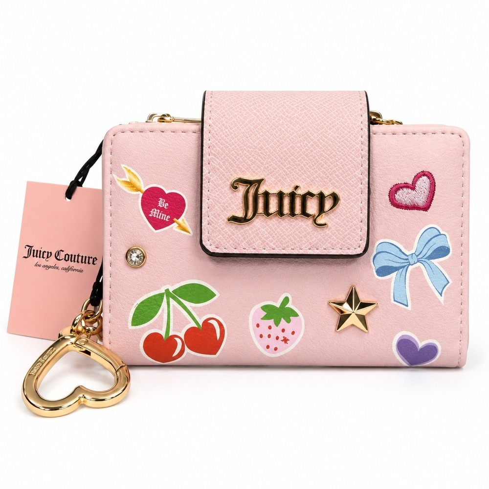 Juicy Couture Wallet Pink New Chiffon Fruit Heart Embroidery Y2K Coquette Cherry